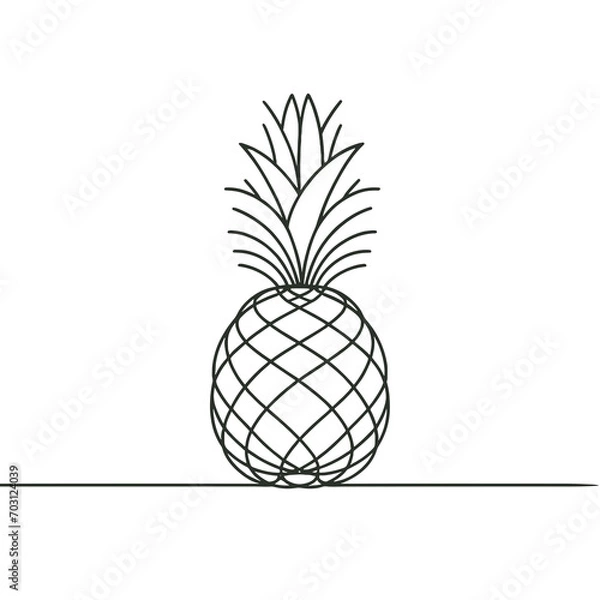 Fototapeta Continuous contour of pineapple in one line