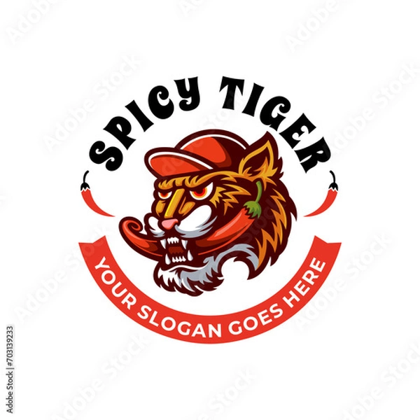 Fototapeta illustration of cartoon tiger bitting chili