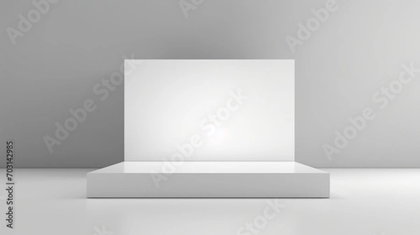 Obraz Abstract white light on wall background for display product. Mockup with blank empty podium scene concept with Generative Ai.