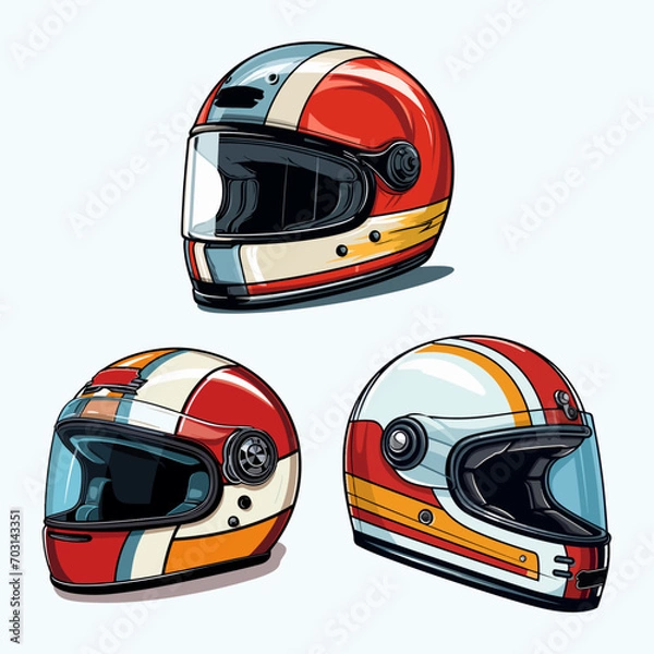 Obraz 3 set of illustration helmet vector vintage tone for tshirt sticker and logo design