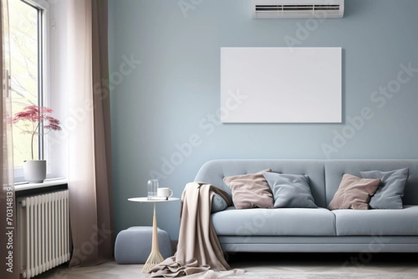 Fototapeta Luxury Livingroom house or apartment interior design, mock up room design, plants, and elegant personal accessories. Couch and table furniture with poster art and room accessories home decor