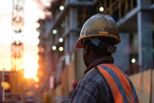 Fototapeta Arbeiter mit Helm auf der Baustelle