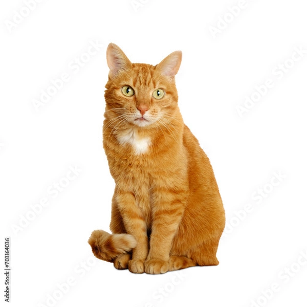 Obraz Ginger cat isolated on transparent background sitting and looking at camera. Pets at home.