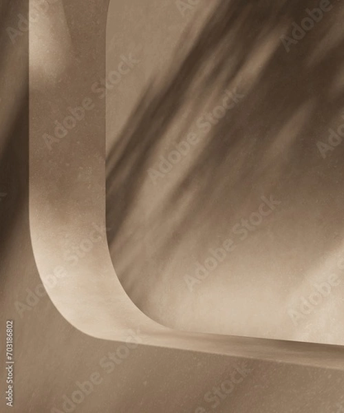 Fototapeta the beige curved concrete with tree shadow, blur shadow background, abstract mockup for product or sales presentation. 3d rendering