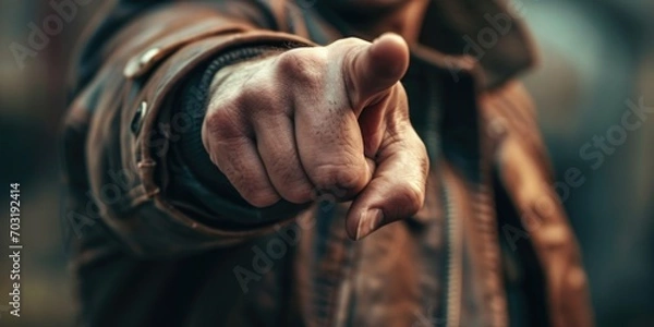 Fototapeta A close-up shot of a person pointing directly at the camera. This image can be used to convey a sense of connection, engagement, or to draw attention to a specific message