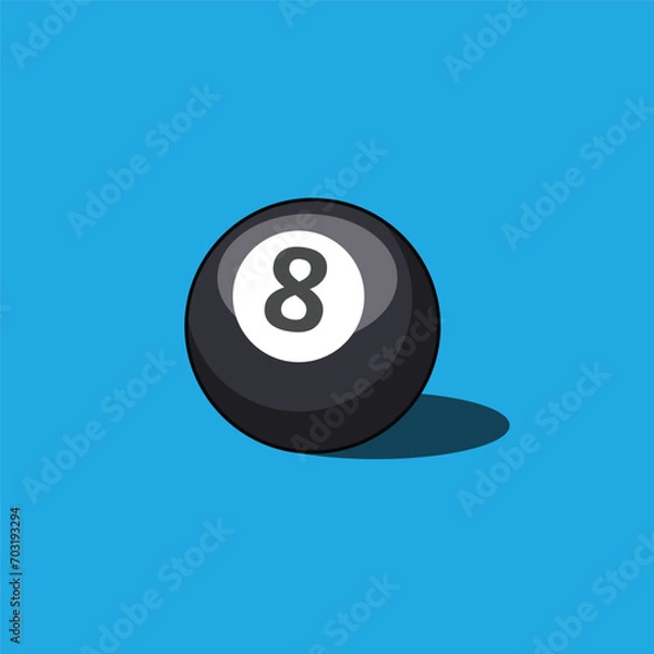 Fototapeta 8 pool billiard ball, ball number 8 isolated on background. Sport equipment icon. Flat design vector illustration.