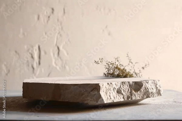 Fototapeta nature stone podium for product, stylish showcase , mock up for exhibition, presentation of goods , Exhibition, display podium. generative ai.