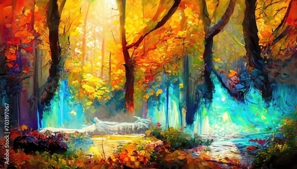 Fototapeta Excellent in the forest with the light of God art painting