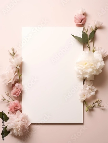 Fototapeta Flower background with white paper on the centre. Generative AI