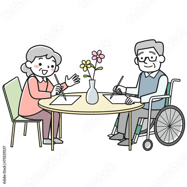 Fototapeta 絵を描くシニアの男女