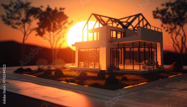 Fototapeta Modern Luxury Estate with 3D Model and Detailed Plans by Top Architect - ai generated
