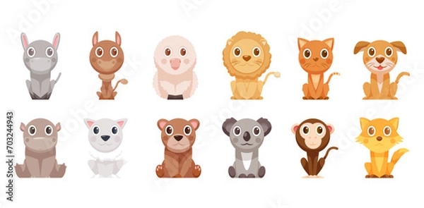 Obraz Hand-drawn set of small animals and birds of various kinds and shapes. Cute animals