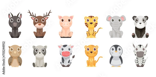 Fototapeta Hand-drawn set of small animals and birds of various kinds and shapes. Cute animals