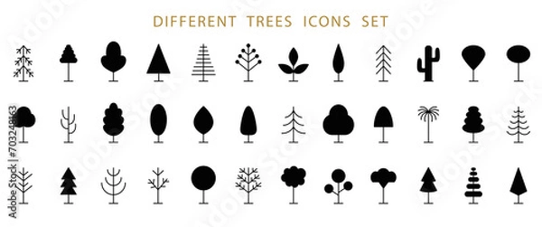 Fototapeta Tree Line Icon Set. Vector Logo Shapes Collection