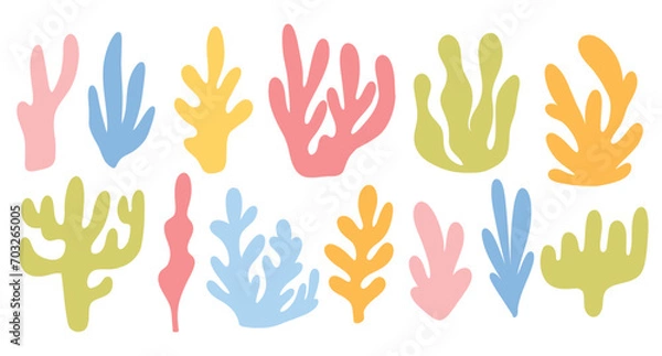 Fototapeta Seaweed set in silhouette style. Collection of colored underwater plants. Flat style. vector illustration.