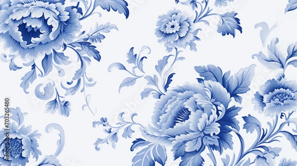 Fototapeta Floral in blue and white. abstract botanical pattern.