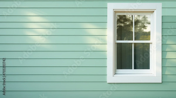 Fototapeta Vinyl siding near a window frame on a new house.