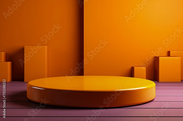 Fototapeta Orange podium and minimal abstract background, ai technology