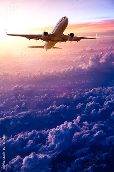Obraz Airplane in the sky at sunrise