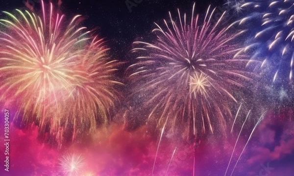 Fototapeta Fireworks on the night sky background