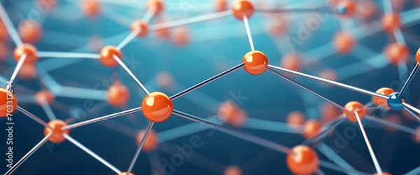 Obraz Abstract network connection with blue and orange nodes