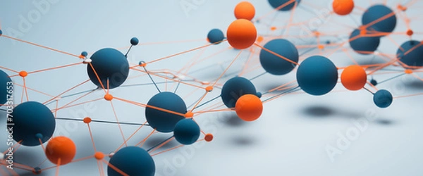 Obraz Abstract molecular network with orange and blue spheres