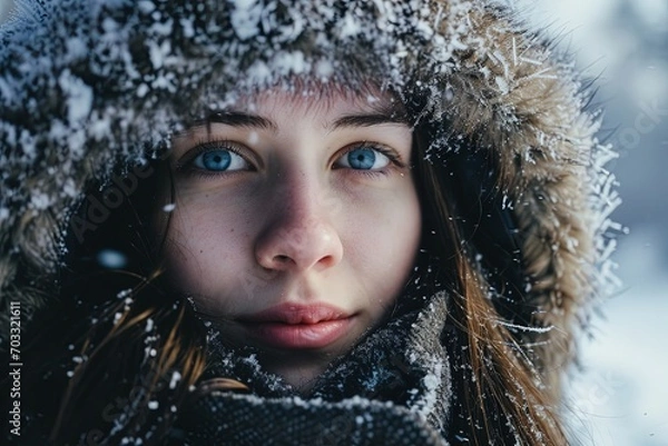 Fototapeta Portrait of girl in cold weather.