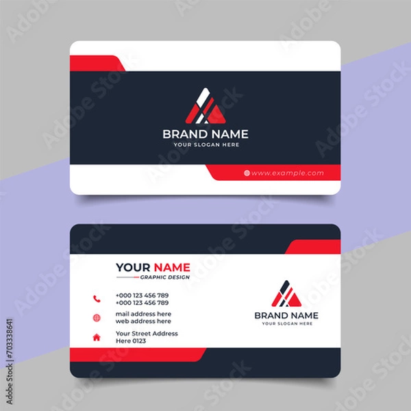 Fototapeta Red modern creative business card and name card horizontal simple clean template vector design