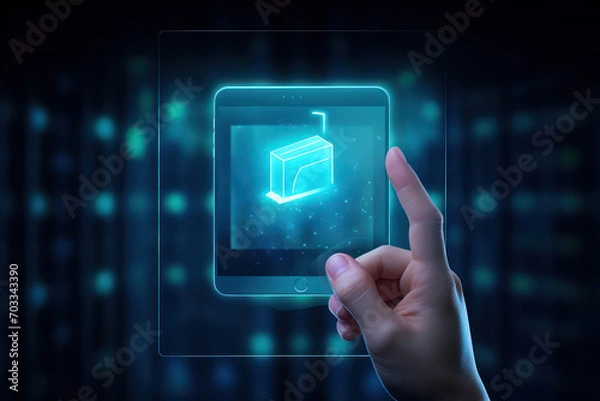 Obraz Digital Business Concept: Male Hand Touching a Virtual Screen Network