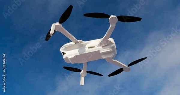 Fototapeta White drone on a background of blue sky. 3D render.