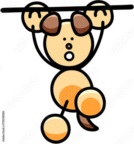 Obraz 棒にぶら下がるわんまるのイラスト(左右反転バージョン)　犬