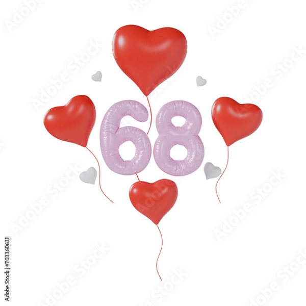 Fototapeta Heart Number 68 Valentine Day Anniversary 3d illustration