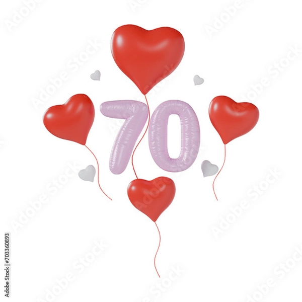 Fototapeta Heart Number 70 Valentine Day Anniversary 3d illustration