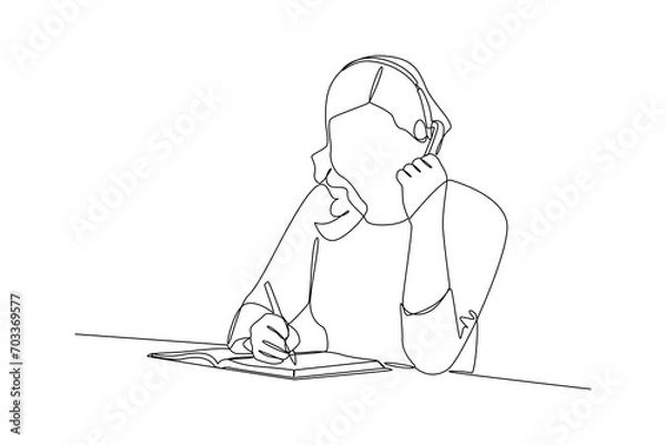 Fototapeta Customer service is write consumers complaint at office. Marketing Concept. Single line draw design vector graphic illustration.