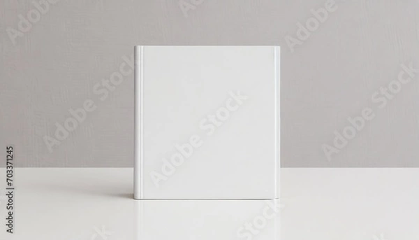 Fototapeta white square book mockup front view with blank hard cover standing on white table 3d rendering