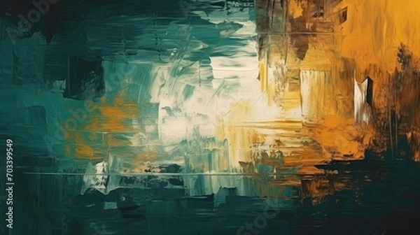 Fototapeta Abstract Green black white yellow paint strokes oil painting on canvas Grungy background