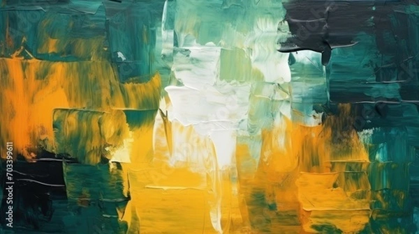 Obraz Abstract Green black white yellow paint strokes oil painting on canvas Grungy background