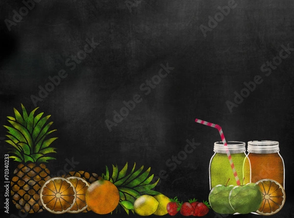 Obraz fruit Juicing theme chalkboard blackboard with copy space