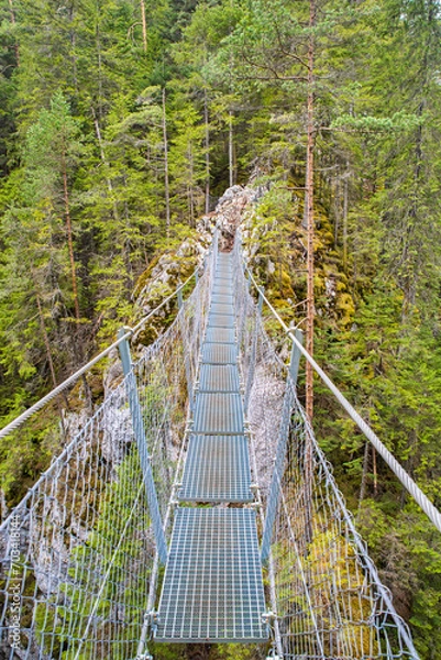 Fototapeta Suspended bridge for hikers