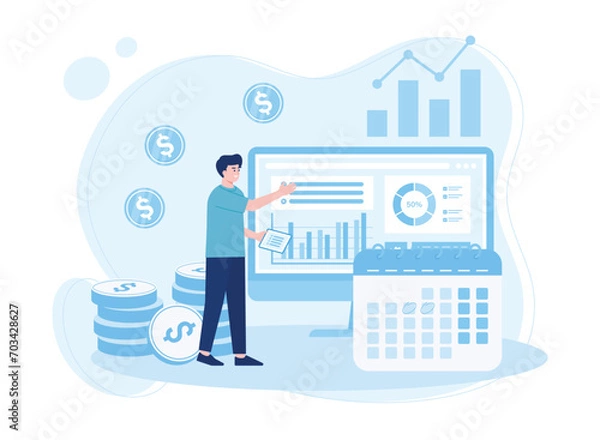 Fototapeta analysts prepare monthly reports. calendar chart concept flat illustration
