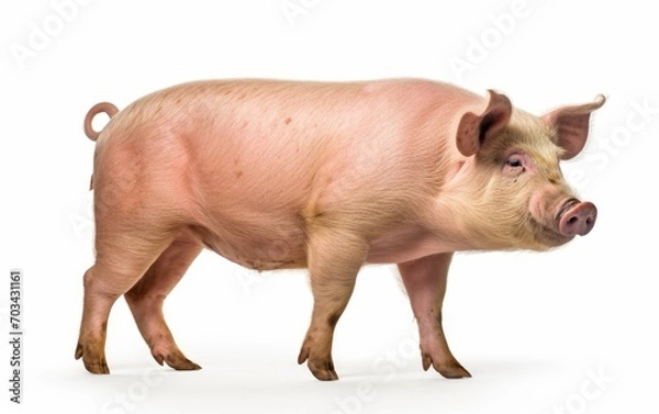 Obraz Pig standing looking at the camera on isolated white background.