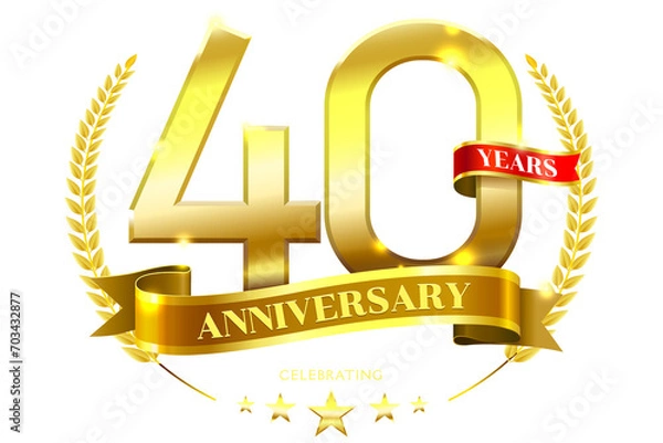 Obraz 40 Years Anniversary with laurel wreath Golden Ribbon