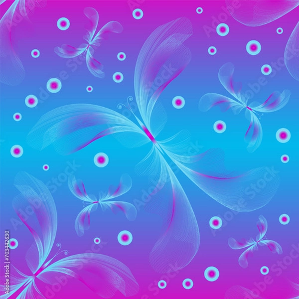 Obraz Beautiful stylized butterfly seamless pattern. Vector sketching illustration.