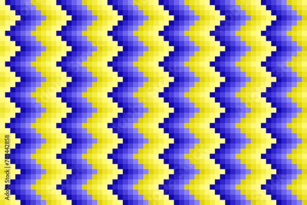 Obraz Pixelated blue and yellow zig zag stripes pattern