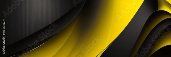 Fototapeta 黒と黄色は背景を重ねます。暗い金属パターンのテクスチャ。モダンなオーバーラップディメンションベクターデザイン。黄色の輝く線と未来的な穴あき技術の抽象的な背景