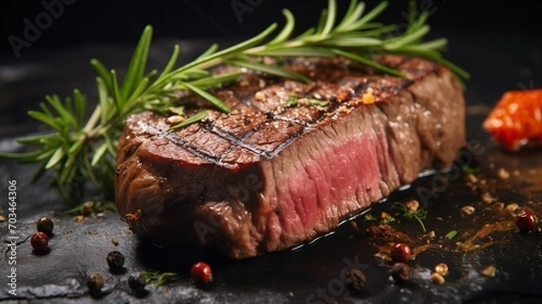 Obraz close up medium rare steak top with rosemary 
