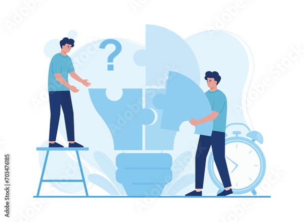 Fototapeta two business people solve business problems with creativity concept flat illustration