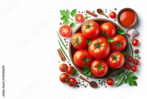 Obraz red tomatoes in the kitchen with water droplets isolated on white background