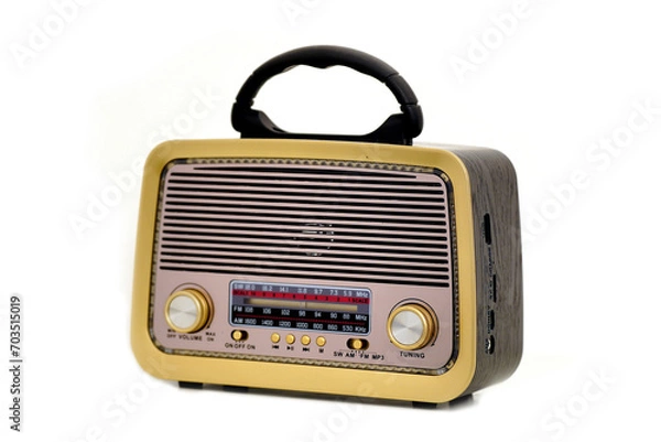 Obraz Portable retro radio on white background