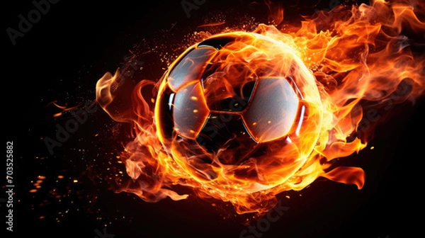 Fototapeta This striking image features a sport ball blazing with fire against a deep black backdrop, symbolizing the intensity and fervor of sports.